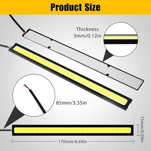 Linkstyle 12 قطعة ضوء الجري النهاري، شريط LED خارجي داخلي للسيارة، ضوء فائق السطوع 12 فولت تحت التوهج، مصباح تشغيل COB DRL مقاوم للماء للشاحنة والقوارب والدراجات النارية RV، أبيض in Kuwait