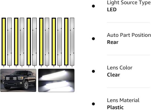 Linkstyle 12 قطعة ضوء الجري النهاري، شريط LED خارجي داخلي للسيارة، ضوء فائق السطوع 12 فولت تحت التوهج، مصباح تشغيل COB DRL مقاوم للماء للشاحنة والقوارب والدراجات النارية RV، أبيض in Kuwait