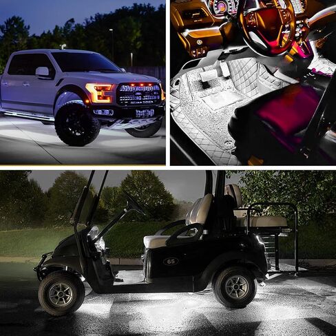 Linkstyle 12 قطعة ضوء الجري النهاري، شريط LED خارجي داخلي للسيارة، ضوء فائق السطوع 12 فولت تحت التوهج، مصباح تشغيل COB DRL مقاوم للماء للشاحنة والقوارب والدراجات النارية RV، أبيض in Kuwait