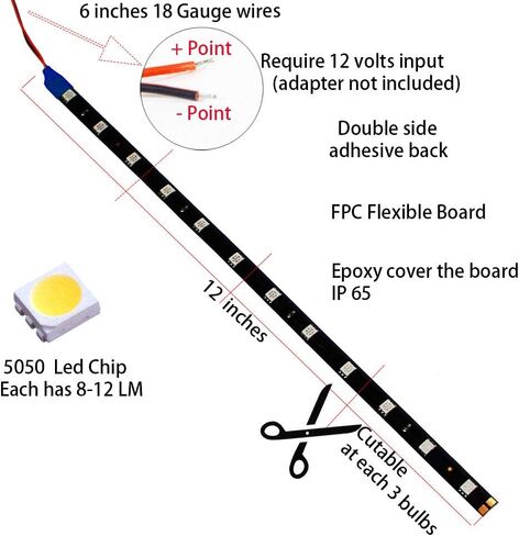 DC 12V Waterproof 1Ft 12 LED Strip Underbody Light with 6 inches Wires for Motor (Amber/Yellow,Pack of 6) in Kuwait