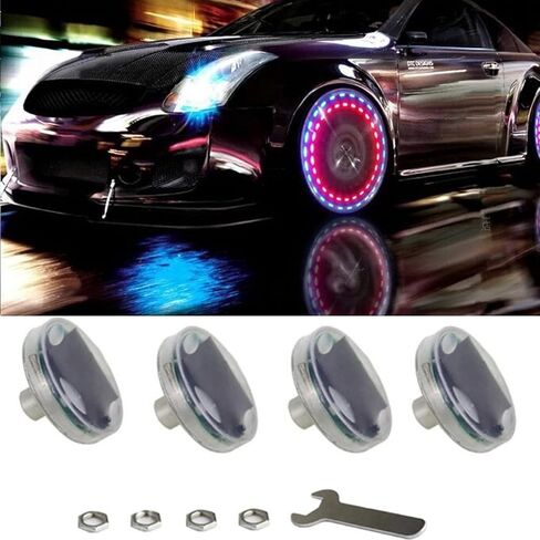 OUDEW Car Tire Wheel Lights,Hub Lamp Cap Light with Motion Sensors Colorful LED Tire Light Gas Nozzle-Car Solar Tire Wheel Lights for Vehicles Auto Motorcycles Bicycles (4PCS) in Kuwait