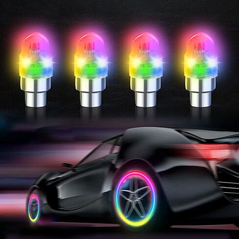 LED Flash Tire Lights,IC Light Sensitive,2 Lamp Beads More Flash, Colorful Wheel Lights,for Car Motorcycle Cart Truck,Waterproof,Motion Activated,fit in Woods/Schrader valve (4 PCS) in Kuwait