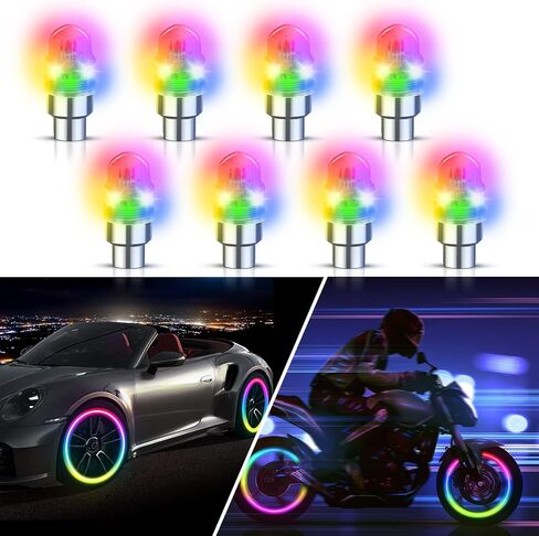 LED Flash Tire Lights,IC Light Sensitive,2 Lamp Beads More Flash, Colorful Wheel Lights,for Car Motorcycle Cart Truck,Waterproof,Motion Activated,fit in Woods/Schrader valve (4 PCS) in Kuwait