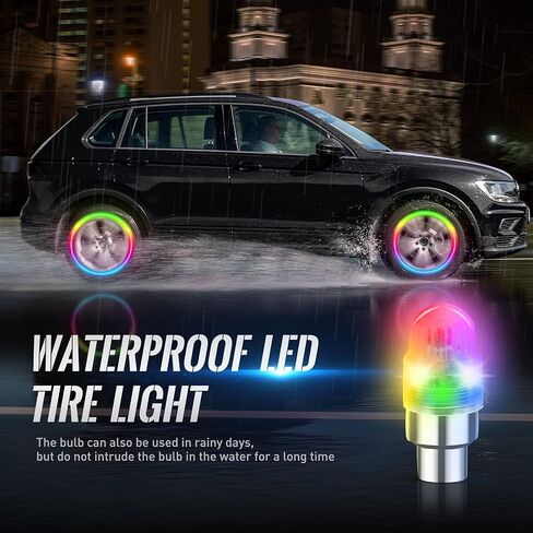 LED Flash Tire Lights,IC Light Sensitive,2 Lamp Beads More Flash, Colorful Wheel Lights,for Car Motorcycle Cart Truck,Waterproof,Motion Activated,fit in Woods/Schrader valve (4 PCS) in Kuwait