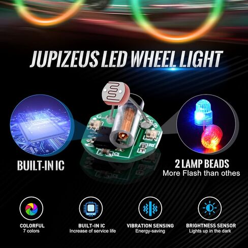 LED Flash Tire Lights,IC Light Sensitive,2 Lamp Beads More Flash, Colorful Wheel Lights,for Car Motorcycle Cart Truck,Waterproof,Motion Activated,fit in Woods/Schrader valve (4 PCS) in Kuwait