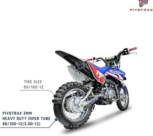 PIVOTRAX 3.00-12 (80/100-12) أنبوب داخلي للدراجة الترابية الصغيرة شديدة التحمل مقاس 12 بوصة - سمك مقوى 2 مم - جذع صمام TR4 مستقيم in Kuwait