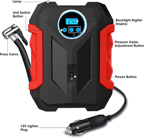 Digital Air Compressor for Car Auto Pump Portable Tire Inflator with LED Light DC 12V, Blue in Saudi Arabia
