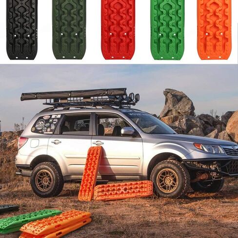 مسارات جر جديدة من STEGODON رفيعة (مجموعة من 2)، سجادات جر رملية وثلج وطين مسار للطرق الوعرة سلم 4WD (أسود نحيف) in Kuwait