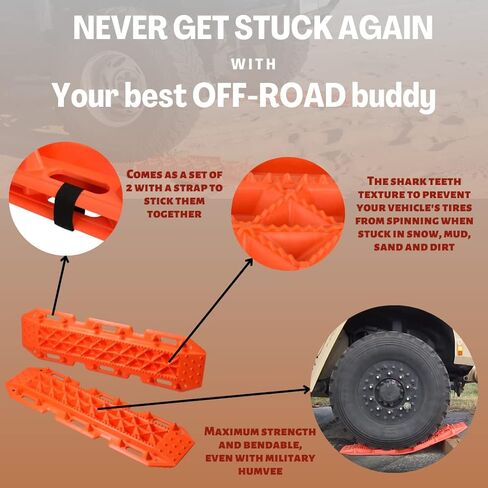 حصائر جر ماكسا 20333 شديدة التحمل من أجل طين الطرق الوعرة والرمل والثلج واستخراج واستعادتها، قابلة للانحناء وغير قابلة للكسر، برتقالي، عبوتان in Kuwait