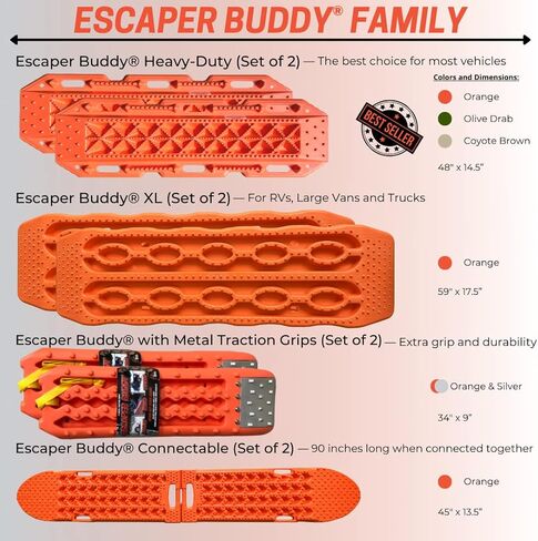 حصائر جر ماكسا 20333 شديدة التحمل من أجل طين الطرق الوعرة والرمل والثلج واستخراج واستعادتها، قابلة للانحناء وغير قابلة للكسر، برتقالي، عبوتان in Kuwait