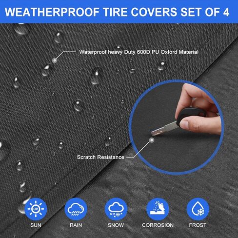 Comnova RV Tire Covers 4 Pack - 600D Tough Tire Wheel Cover Protector for RV, Truck, SUV, Trailer, Camper, Boat and Van, Heavy Duty & Waterproof Tire Cover, Fits Tire Diameters 23-25 Inch in Saudi Arabia