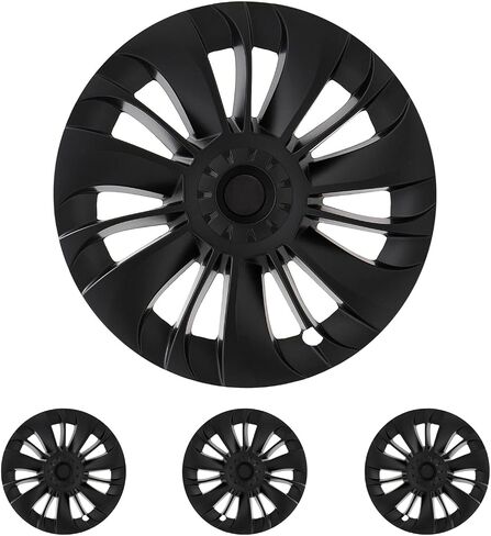KAVANIC يناسب Tesla Model Y غطاء العجلة Hubcap 19 بوصة أسود غير لامع يدعم تصميم شعار التماثل (4 قطع) نمط الشفرة 2020-2023 نموذج Y الجوزاء استبدال غطاء العجلة in Kuwait