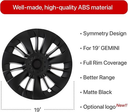 KAVANIC يناسب Tesla Model Y غطاء العجلة Hubcap 19 بوصة أسود غير لامع يدعم تصميم شعار التماثل (4 قطع) نمط الشفرة 2020-2023 نموذج Y الجوزاء استبدال غطاء العجلة in Kuwait