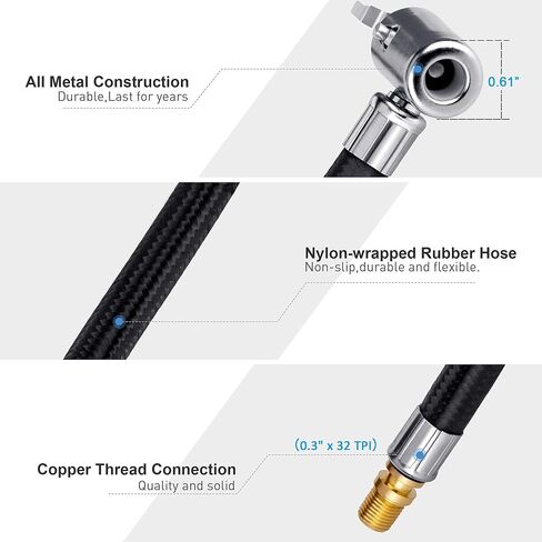 LUMITECO 20 Inch Lengthened Tire Inflator Hose Adapter for Screw Twist On Convert to Lock On Connection, Lock On Air Chuck with Air Hose and Tire Schrader Valve Fine Thread in Saudi Arabia