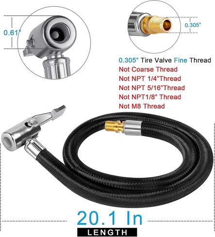 LUMITECO 20 Inch Lengthened Tire Inflator Hose Adapter for Screw Twist On Convert to Lock On Connection, Lock On Air Chuck with Air Hose and Tire Schrader Valve Fine Thread in Saudi Arabia