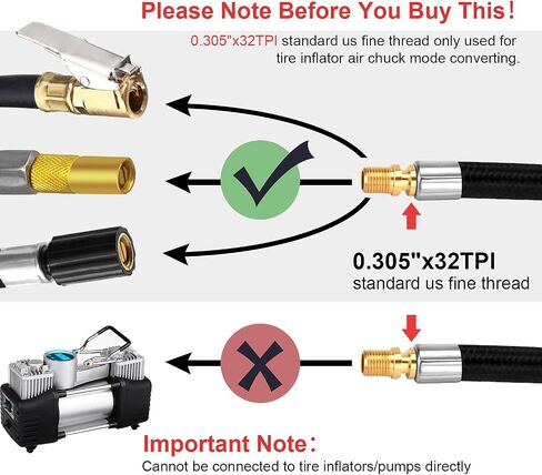 LUMITECO 20 Inch Lengthened Tire Inflator Hose Adapter for Screw Twist On Convert to Lock On Connection, Lock On Air Chuck with Air Hose and Tire Schrader Valve Fine Thread in Saudi Arabia