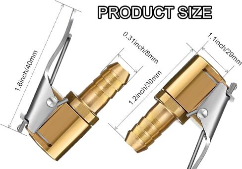 2Pack 8mm Tire Air Chuck with Clip Adapter, No Leakage Tire Chucks for Vehicle Inflator Compressor Pump Connect Accessories Tool, Brass Locking Tire Inflator Nozzle Adapter Connect 8mm in Kuwait