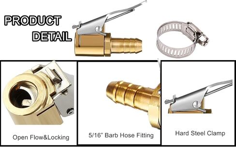 2Pack 8mm Tire Air Chuck with Clip Adapter, No Leakage Tire Chucks for Vehicle Inflator Compressor Pump Connect Accessories Tool, Brass Locking Tire Inflator Nozzle Adapter Connect 8mm in Kuwait