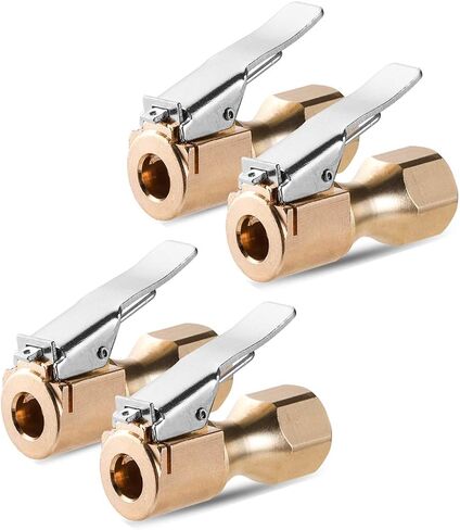 CZC AUTO Heavy Duty Brass Air Chuck, Closed Flow Straight Tire Chuck with Lock-on Clip, 1/4" FNPT Tyre Chuck for Tire Inflator Pressure Gauge Air Pump Compressor Accessories (Brass, 2 Pack) in Saudi Arabia