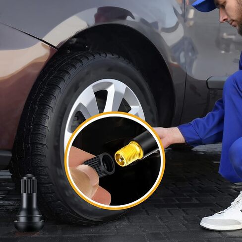 Frienda 100 Pieces TR413 Tire Valve Stems Rubber Black Rubber Snap-in Valve Stems Standard Length Replacement Tire Valve Stems for Car Tubeless Rim Holes Replacement in Kuwait