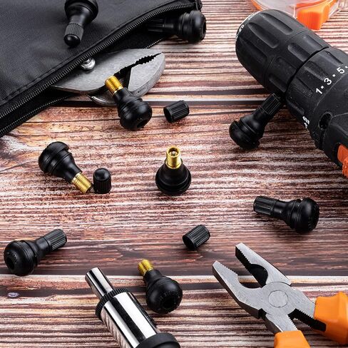 Frienda 100 Pieces TR413 Tire Valve Stems Rubber Black Rubber Snap-in Valve Stems Standard Length Replacement Tire Valve Stems for Car Tubeless Rim Holes Replacement in Kuwait