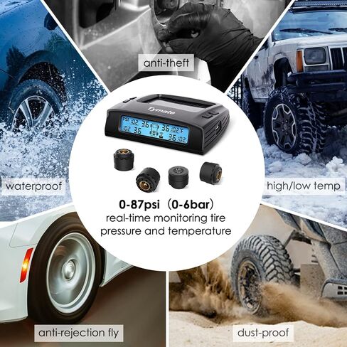 تايميت نظام مراقبة ضغط الاطارات - نظام مراقبة ضغط الاطارات M7-3 TPMS مع شاحن شمسي ونظام مراقبة ضغط الاطارات مع 5 اوضاع انذار وشاشة LCD ووضع النوم التلقائي و4 مستشعرات TPMS سهل التركيب (0-87 باوند لكل in Kuwait