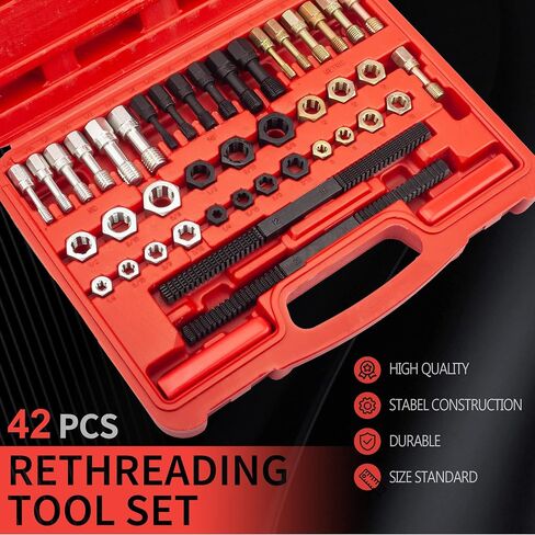 Thread Chaser Set 42Pcs, Thread Repair Kit Includes 21 Rethreading Dies, 19 Rethreading Taps & 2 SAE Thread Files, Thread Restorer Kit with UNF, UNC and Metric Size in Saudi Arabia