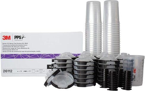 3M 26000 PPS 2.0 Spray Gun Cup, Lids and Liners Kit, Standard, 200-Micron Filter, 22 Ounces, BLACK,SILVER in Kuwait