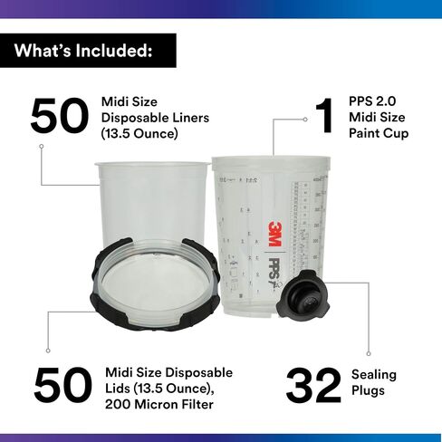 3M 26000 PPS 2.0 Spray Gun Cup, Lids and Liners Kit, Standard, 200-Micron Filter, 22 Ounces, BLACK,SILVER in Kuwait