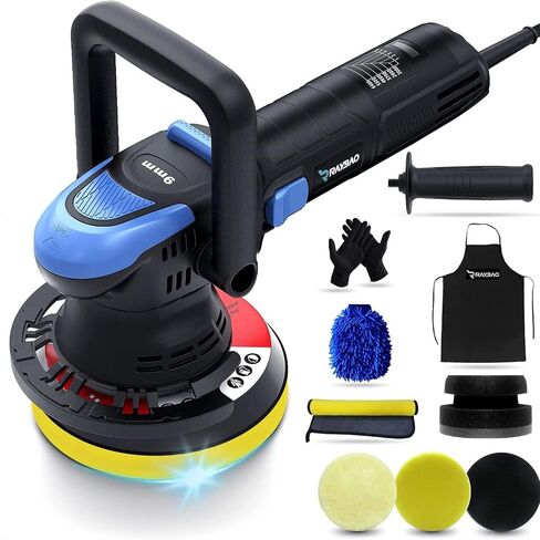 RAYBAO Buffer Polisher 6 "عمل مزدوج لمجموعة تفاصيل الملمع المداري للسيارة 6 سرعات 2000-6400 دورة في الدقيقة ملمع عشوائي مع 3 وسادات تلميع وأداة توزيع قبضة لتلميع السيارات بالشمع in Kuwait