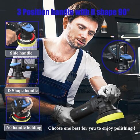 RAYBAO Buffer Polisher 6 "عمل مزدوج لمجموعة تفاصيل الملمع المداري للسيارة 6 سرعات 2000-6400 دورة في الدقيقة ملمع عشوائي مع 3 وسادات تلميع وأداة توزيع قبضة لتلميع السيارات بالشمع in Kuwait