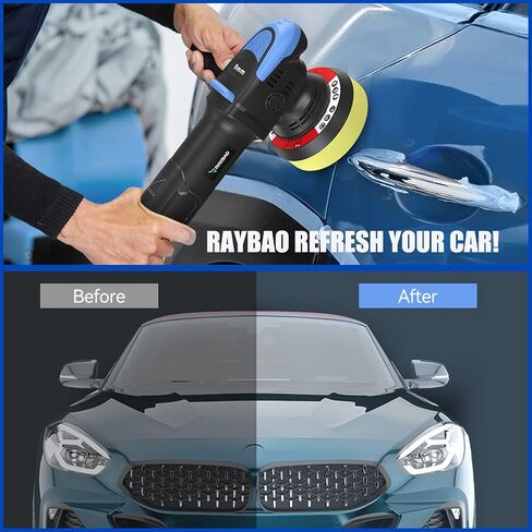 RAYBAO Buffer Polisher 6 "عمل مزدوج لمجموعة تفاصيل الملمع المداري للسيارة 6 سرعات 2000-6400 دورة في الدقيقة ملمع عشوائي مع 3 وسادات تلميع وأداة توزيع قبضة لتلميع السيارات بالشمع in Kuwait