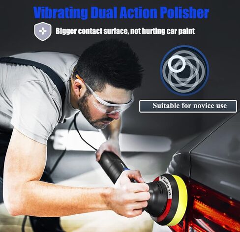 RAYBAO Buffer Polisher 6 "عمل مزدوج لمجموعة تفاصيل الملمع المداري للسيارة 6 سرعات 2000-6400 دورة في الدقيقة ملمع عشوائي مع 3 وسادات تلميع وأداة توزيع قبضة لتلميع السيارات بالشمع in Kuwait
