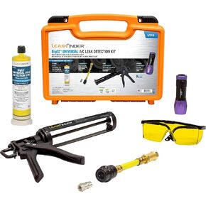 LF016 BIGEZ Air Conditioning Refrigerant Leak Detection Kit - 8oz AC Leak Detector Dye, Caulking Gun Injector, UV Light, R134A Hose Coupler, Made in USA in Kuwait