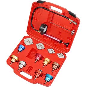 14PCS Radiator Pressure Tester Tool Kit with Aluminium Pump and Metal Adapters, Black