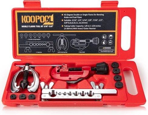Double & Single Flaring Tool Kit 8PCS, 45-Degree Brake Line Flaring Tool Kit with 5 Adapters 3/16", 1/4", 5/16", 3/8", 1/2’ and Tubing Cutter for Brass, Aluminum, Copper Tubing in Kuwait