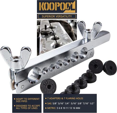 Double & Single Flaring Tool Kit 8PCS, 45-Degree Brake Line Flaring Tool Kit with 5 Adapters 3/16", 1/4", 5/16", 3/8", 1/2’ and Tubing Cutter for Brass, Aluminum, Copper Tubing in Kuwait