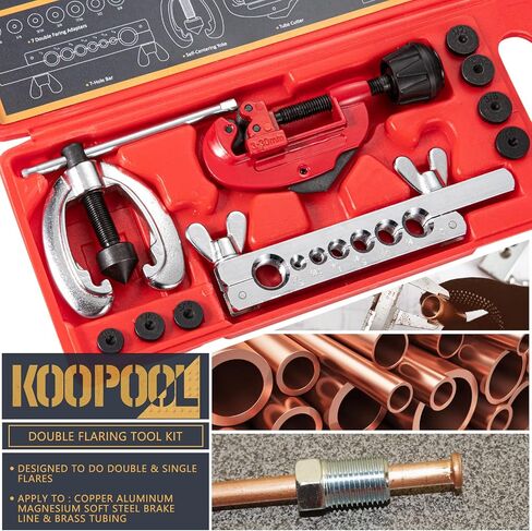 Double & Single Flaring Tool Kit 8PCS, 45-Degree Brake Line Flaring Tool Kit with 5 Adapters 3/16", 1/4", 5/16", 3/8", 1/2’ and Tubing Cutter for Brass, Aluminum, Copper Tubing in Kuwait