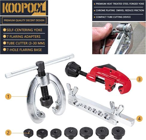 Double & Single Flaring Tool Kit 8PCS, 45-Degree Brake Line Flaring Tool Kit with 5 Adapters 3/16", 1/4", 5/16", 3/8", 1/2’ and Tubing Cutter for Brass, Aluminum, Copper Tubing in Kuwait