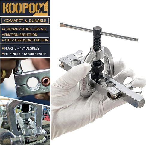 Double & Single Flaring Tool Kit 8PCS, 45-Degree Brake Line Flaring Tool Kit with 5 Adapters 3/16", 1/4", 5/16", 3/8", 1/2’ and Tubing Cutter for Brass, Aluminum, Copper Tubing in Kuwait