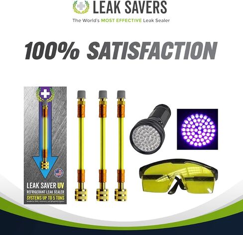 Leak Saver Direct Inject Small System with UV Dye - Refrigerant Leak Sealer - Detects Large Leaks - Ideal for Most Small Home Appliances and HVAC Systems up to 1 Ton - Proudly Made in The USA in Saudi Arabia