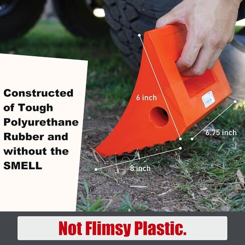 SECURITYMAN Heavy Duty Wheel Chocks (2 Pack) - Durable, Non-Slip, Solid Rubber Wheel Chocks for Boat Trailers, RV, Truck, Camper - Perfect on All Surfaces and in All Weather - Orange in Saudi Arabia