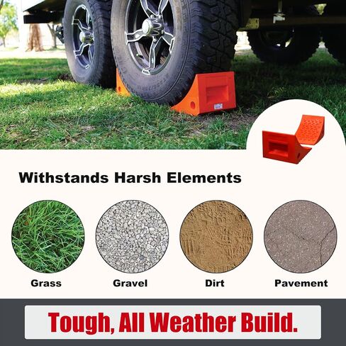 SECURITYMAN Heavy Duty Wheel Chocks (2 Pack) - Durable, Non-Slip, Solid Rubber Wheel Chocks for Boat Trailers, RV, Truck, Camper - Perfect on All Surfaces and in All Weather - Orange in Saudi Arabia