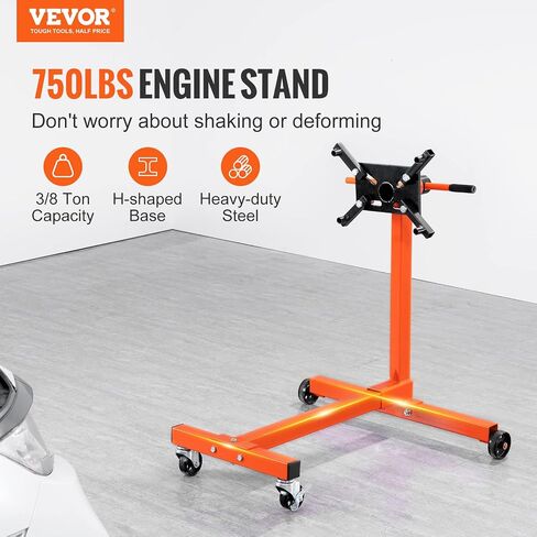 VEVOR Engine Stand, 750 lbs (3/8 Ton) Rotating Engine Motor Stand with 360 Degree Adjustable Head, Cast Iron Motor Hoist Dolly, 4-Caster, 4 Adjustable Arms, for Vehicle Maintenance, Auto Repair in Saudi Arabia