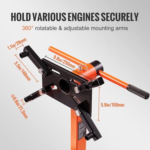 VEVOR Engine Stand, 750 lbs (3/8 Ton) Rotating Engine Motor Stand with 360 Degree Adjustable Head, Cast Iron Motor Hoist Dolly, 4-Caster, 4 Adjustable Arms, for Vehicle Maintenance, Auto Repair in Saudi Arabia