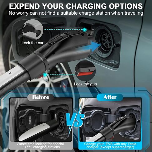 HUUPRO Tesla to J1772 Adapter - Fit for All J1772 EVs Charging Adapter Max 60A 250V Storage Bag Anti-Drop Lock Compatible with Tesla High Powered Wall Connector Destination Charger Mobile Connector in Saudi Arabia