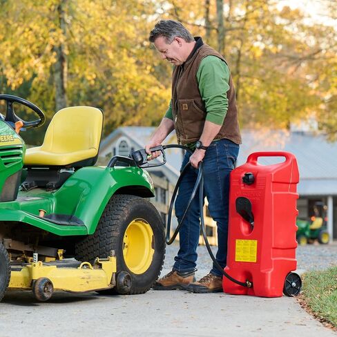 Scepter Flo N' Go Duramax 14 Gallon Portable Diesel Gas Fuel Tank Container Caddy with LE Fluid Transfer Siphon Pump and 10-Foot Long Hose, Yellow in Saudi Arabia