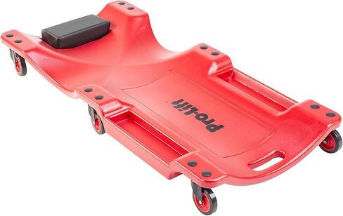 زاحف بلاستيكي Pro Lift Mechanic مقاس 40 بوصة - هيكل مريح من مادة HDPE مصبوب مع مسند رأس مبطن وصواني أدوات مزدوجة - سعة 350 رطلًا باللون الأحمر in Kuwait