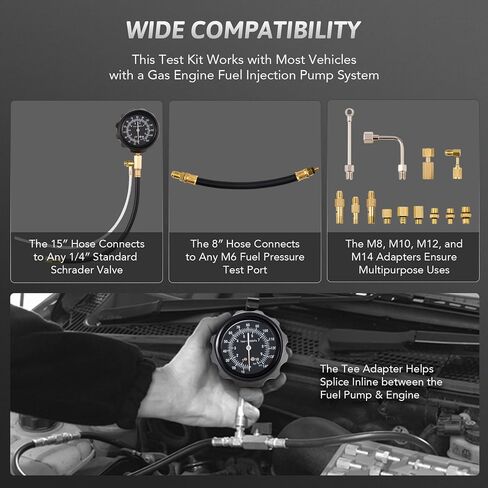 OMT Fuel Pressure Gauge, Fuel Pressure Test Kit Fuel Injection Tester with 0-140psi Fuel Gauge Tester Hoses Adapters, Gasoline Pressure Tester Fuel Injector Tester Snap On Car Truck Motorcycle ATV UTV in Saudi Arabia