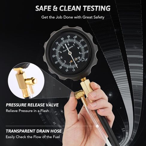 OMT Fuel Pressure Gauge, Fuel Pressure Test Kit Fuel Injection Tester with 0-140psi Fuel Gauge Tester Hoses Adapters, Gasoline Pressure Tester Fuel Injector Tester Snap On Car Truck Motorcycle ATV UTV in Saudi Arabia